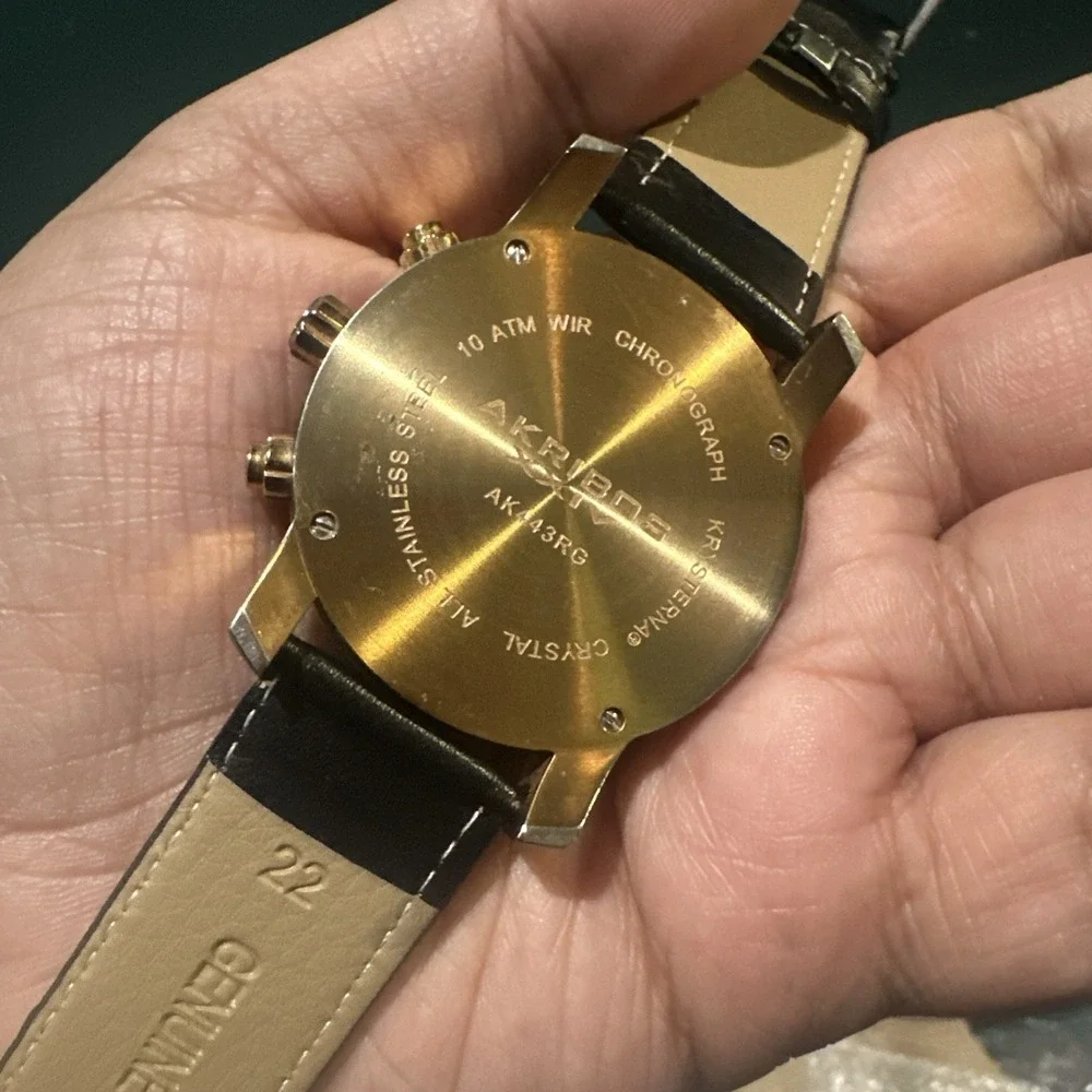 Working Akribos XXIV Chronograph Mens Watch Ak443RG Rose Gold‎ Quartz 43MM Black